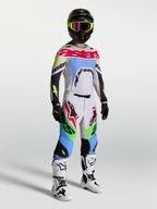 Spodnie Supertech Dyna Alpinestars, męskie spodnie motocrossowe, jasnofioletowe i zielone fluo, zestaw wyścigowy na modelu