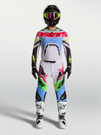 Spodnie Alpinestars Supertech Dyna, męski zestaw odzieży motocrossowej, białe, neonowo zielone i liliowe, tkanina rip-stop.