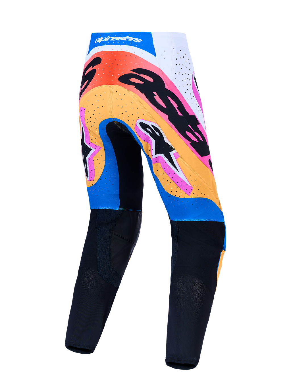 Alpinestars Supertech Dyna Pants, Men's Motocross Pants, Blue and Black multi-color graphics, rear view, performance MX gear.