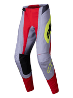 Alpinestars Techstar Melt Pants 2025, spodnie motocrossowe, jasnoczerwone i szare z neonowo-żółtymi akcentami, sportowy krój wyścigowy, laserowe perforacje i wzmocnione kolana do jazdy off-road
