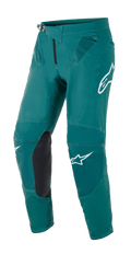 Alpinestars Supertech Blaze Pants, spodnie motocrossowe, ciemnozielone, białe logo Alpinestars, czarne skórzane panele wzmacniające na kolanach, zapięcie w pasie na klamrę, siateczkowa wentylacja na biodrach, wytrzymała konstrukcja do wyścigów off-road