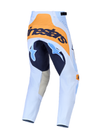 Alpinestars Techstar Maven Pants, Men's Motocross Pants, back view in Dust Blue and Tangerine with reinforced seat.