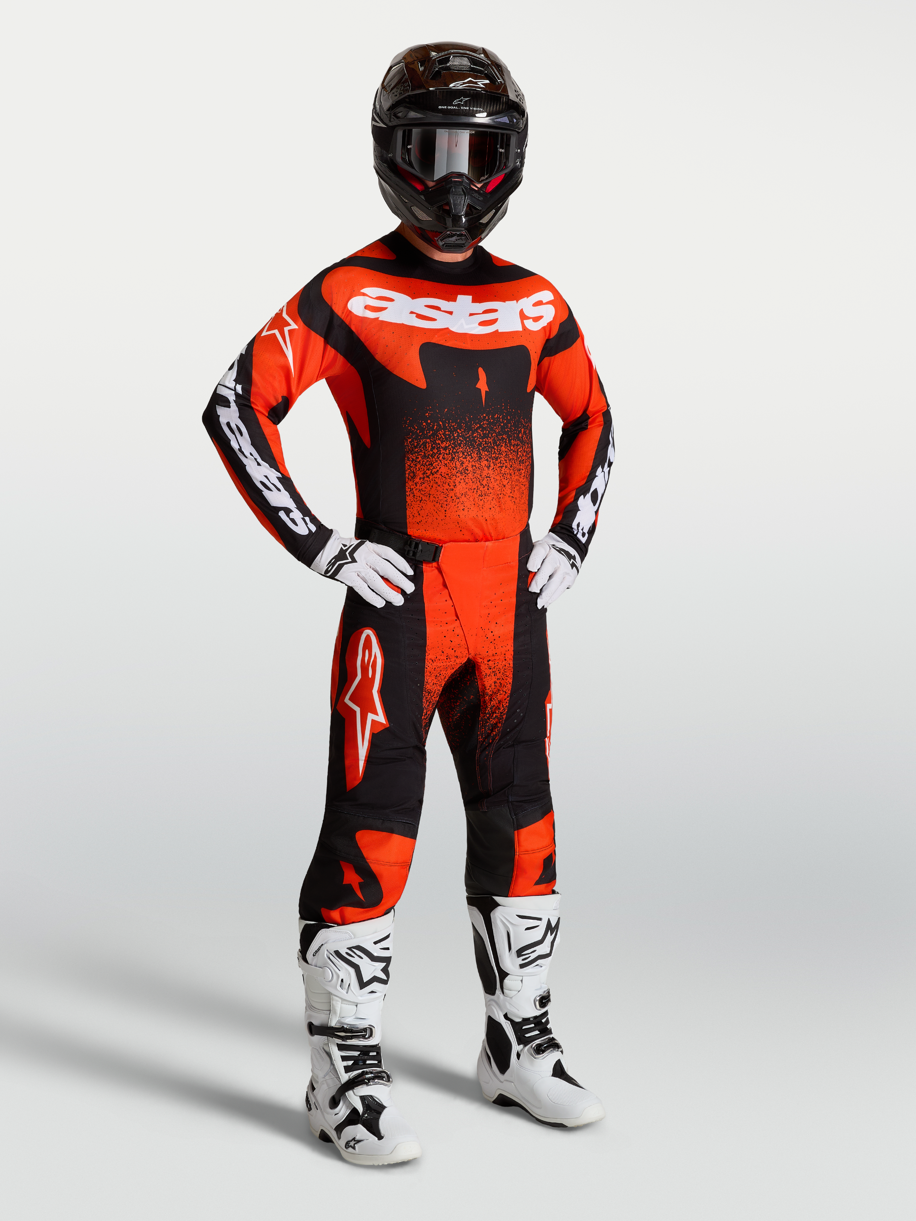 Alpinestars Techstar Swan Motocross Gear Set, Men's high-performance racing kit in Cardinal Red, Black, and White.