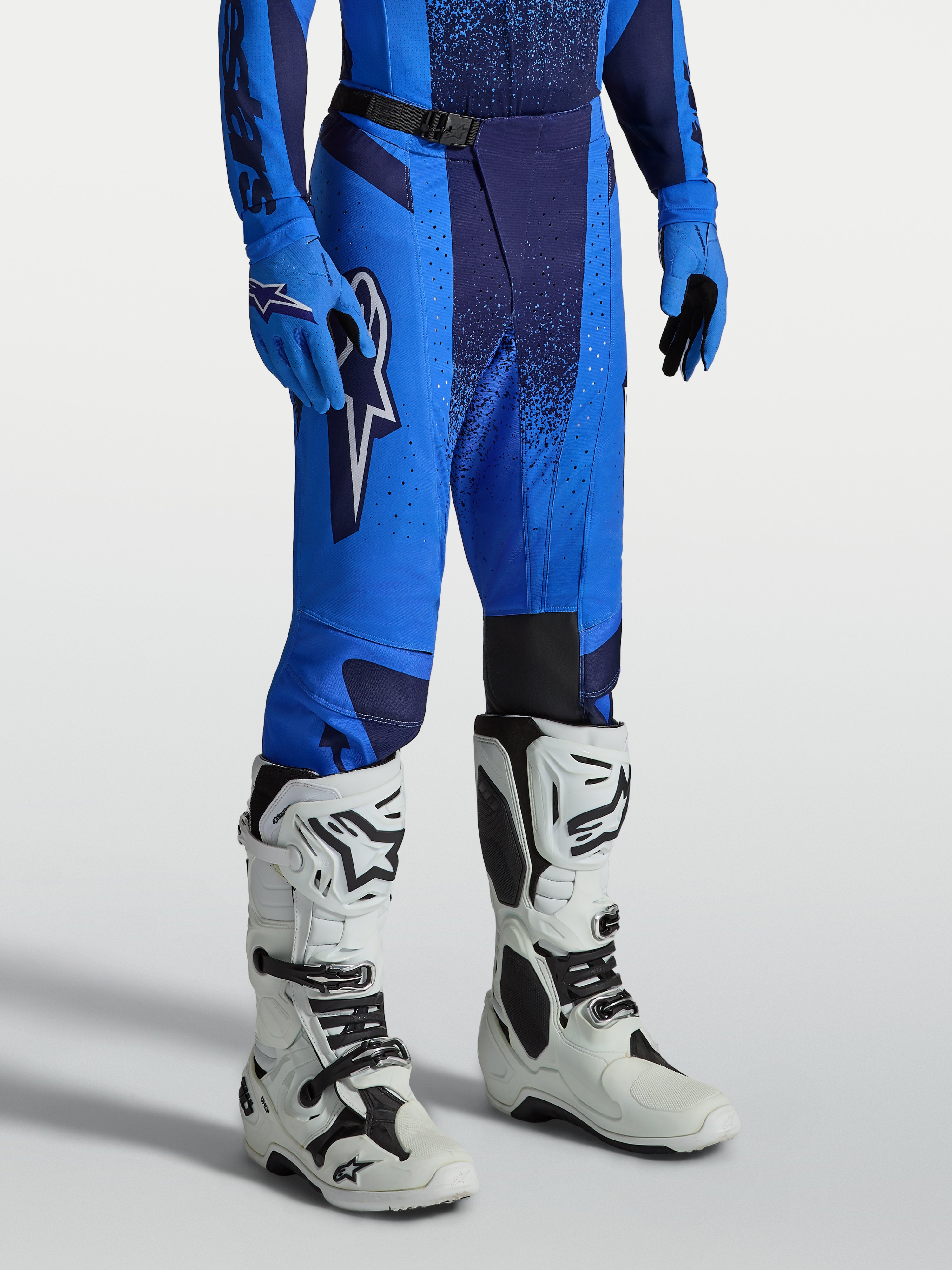 Alpinestars Spodnie Techstar Swan, męskie spodnie motocrossowe, niebieskie i granatowe, wzmocniony poliester 600D.