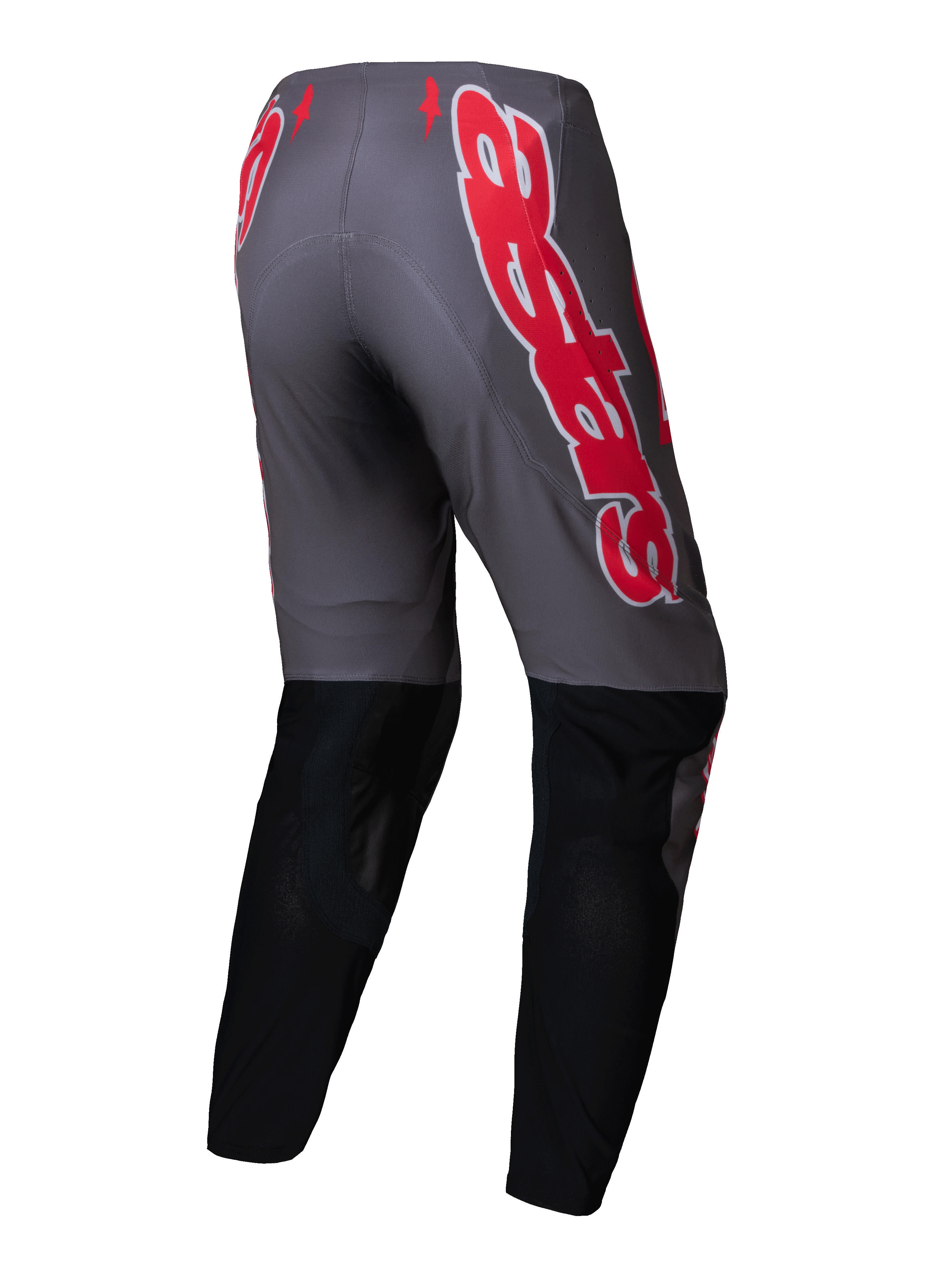 Alpinestars 2025 Supertech Lipan Pants, Motocross Off-Road Pants for Men, Smoke and Bright Red with black lower legs, featuring a lightweight stretch rip-stop construction and rear view
