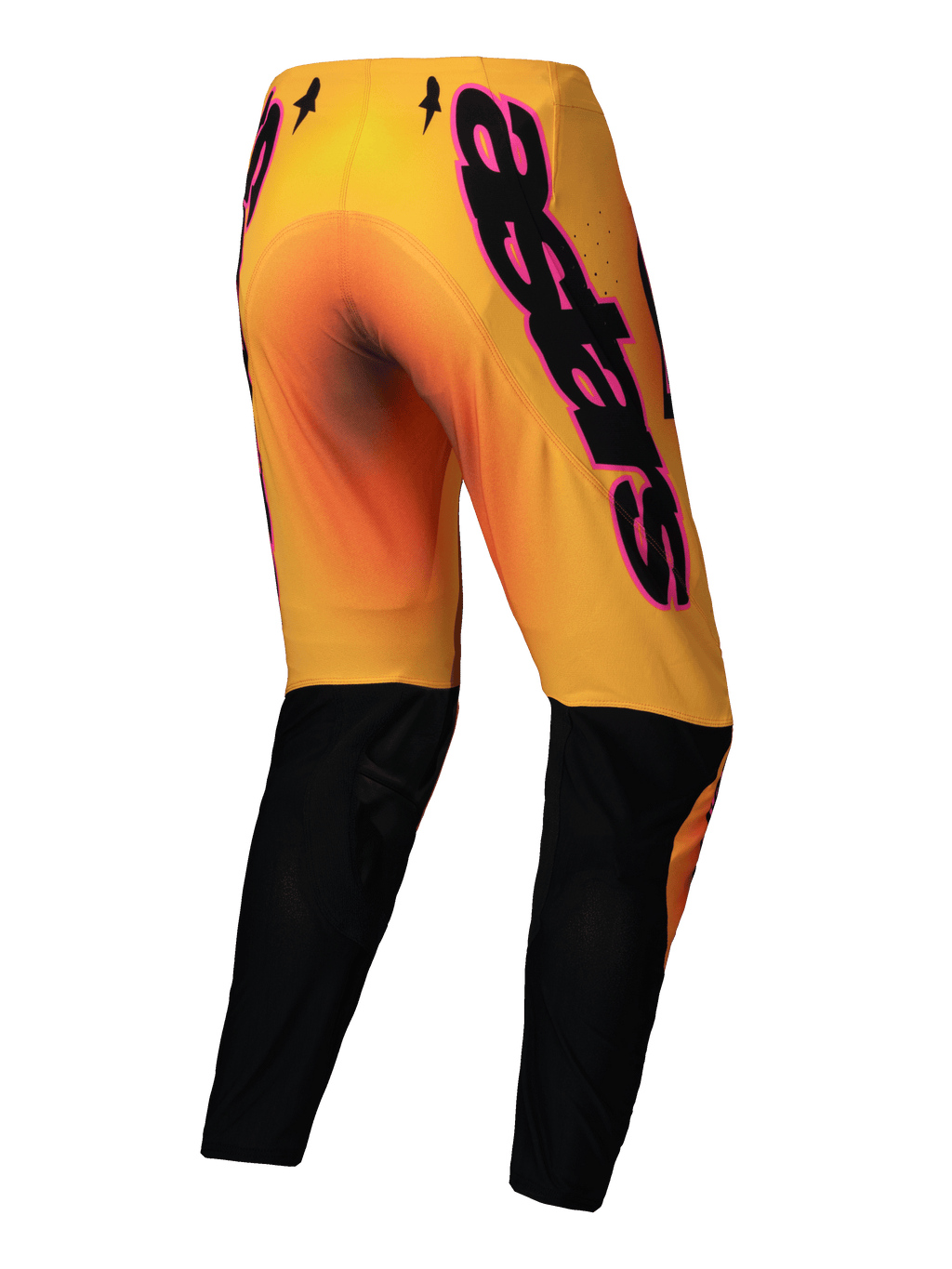 Alpinestars Supertech Lipan Pants 2025, męskie spodnie motocross off-road, żółte i różowe z czarnymi nogawkami, elastyczna konstrukcja rip-stop