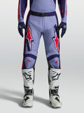 Alpinestars spodnie Racer Air Hunt, męskie spodnie motocrossowe, fioletowe z różowymi akcentami fluo, białe buty