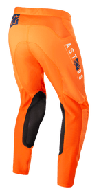 Alpinestars Supertech Foster Pants, Motocross Pants, Orange, featuring black inner knee panels, white and blue ASTARS branding on the leg, advanced stretch rip-stop construction, rear-side view