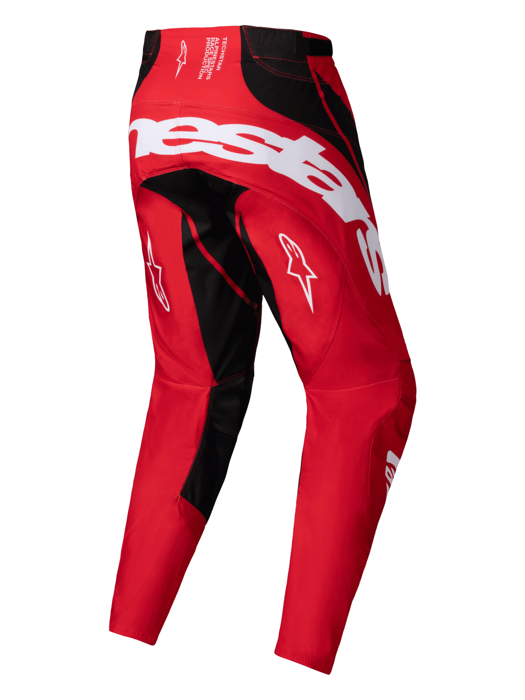 Alpinestars Spodnie Techstar Dreem 2025, męskie spodnie motocrossowe off-road, czerwone i czarne, widok z tyłu pokazujący konstrukcję stretch ripstop