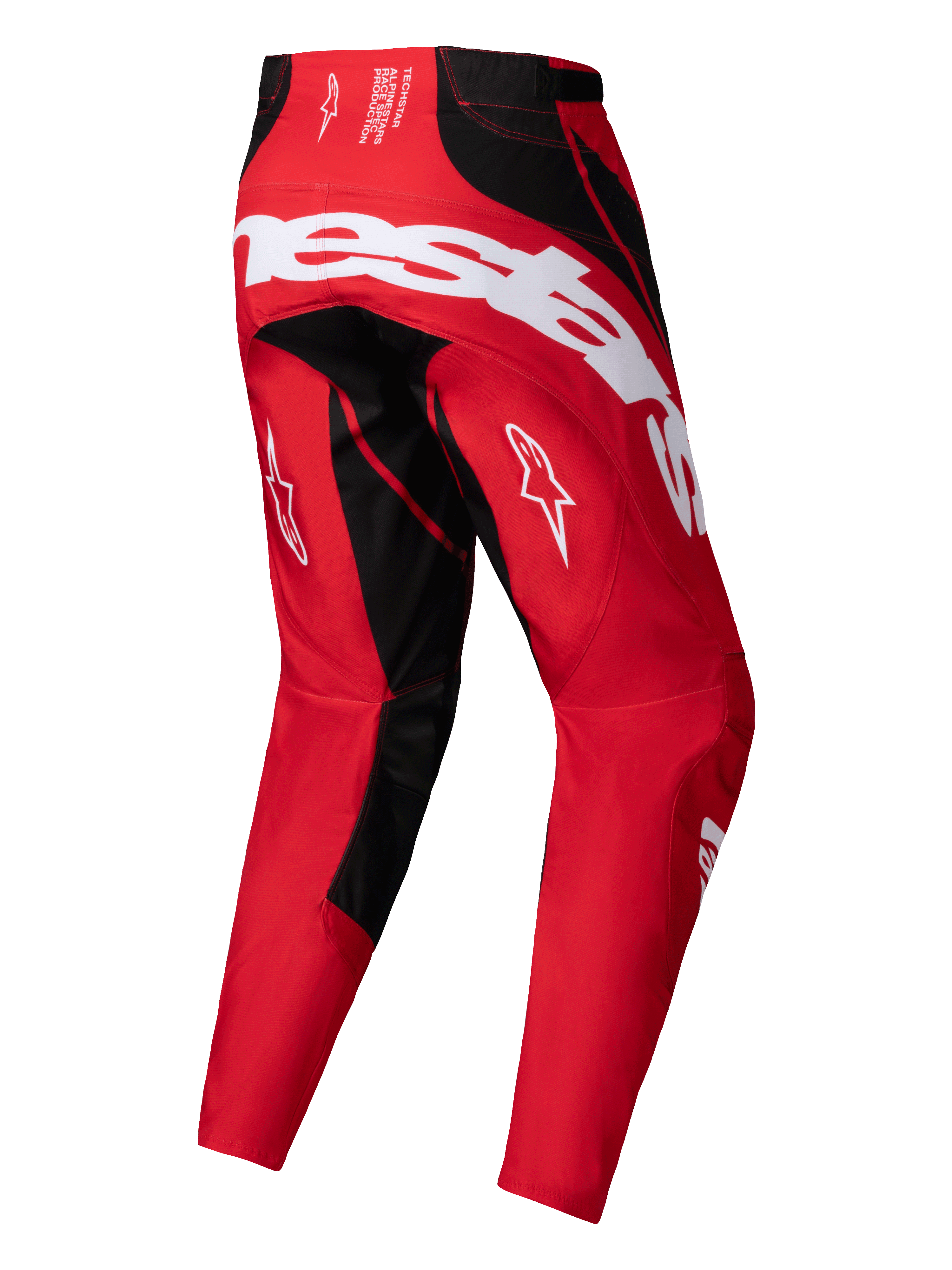 Alpinestars Spodnie Techstar Dreem 2025, męskie spodnie motocrossowe off-road, czerwone i czarne, widok z tyłu pokazujący konstrukcję stretch ripstop