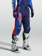 Alpinestars Racer Hunt Pants, Motocross Riding Pants, Men's, Blue and Fire Red, durable 600D polyfabric with ergonomic pre-curved race fit.