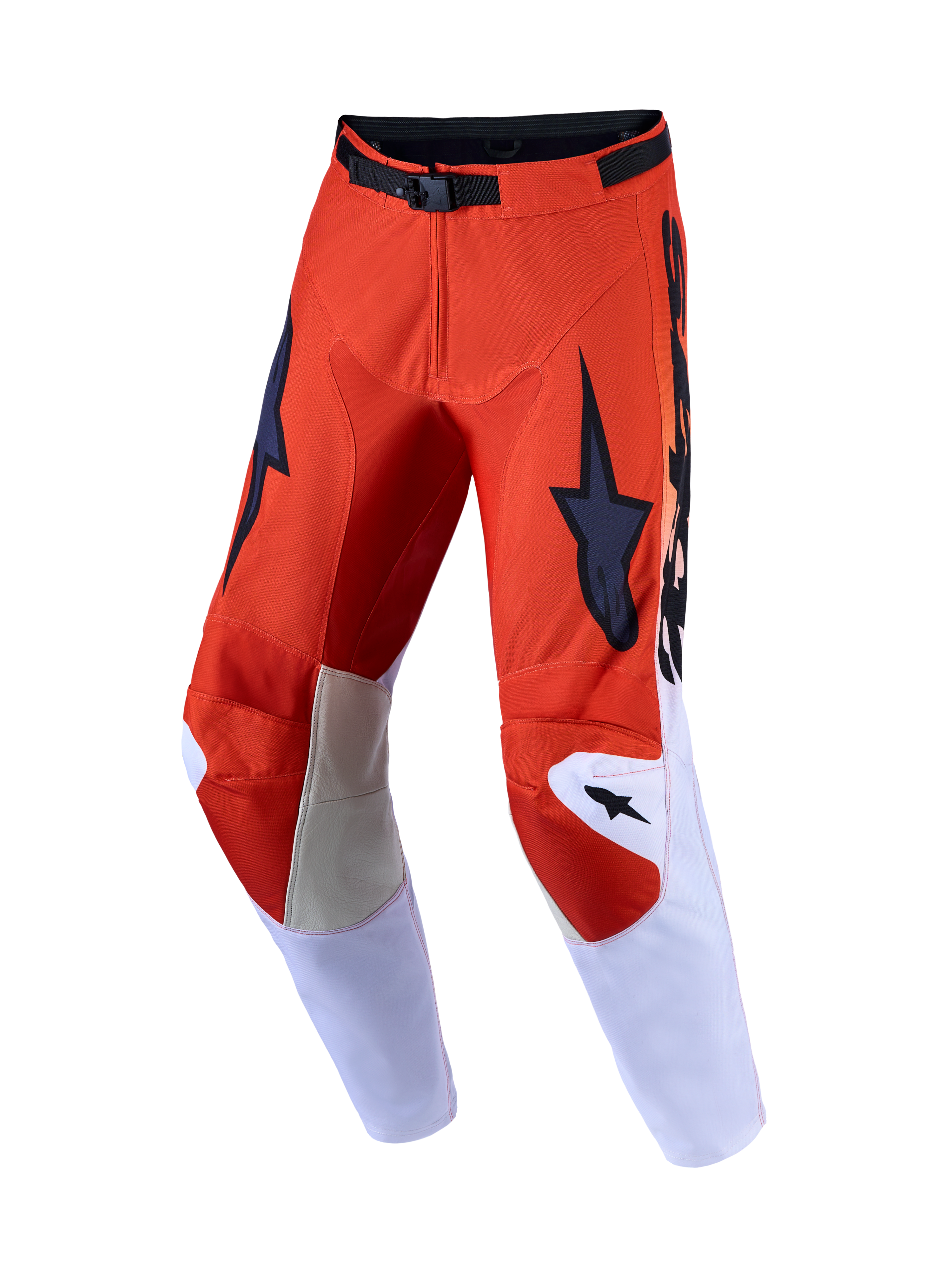 Alpinestars 2027 Racer Amber Motocross Pants, Men's Off-Road Gear, Cardinal Red and Light Lilac with leather knee panels.