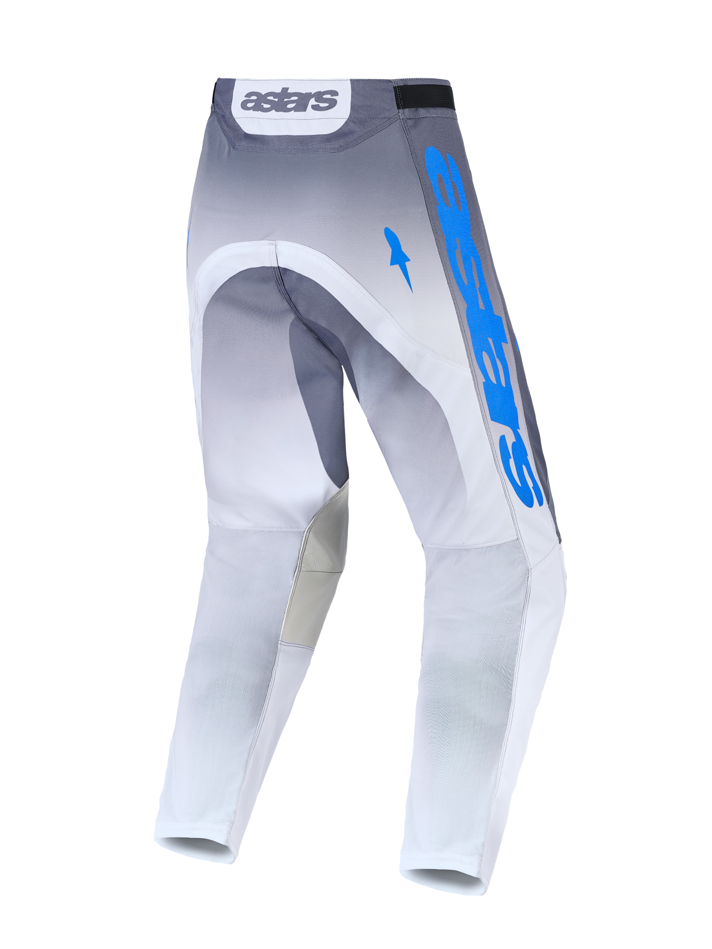Alpinestars Racer Amber Men's Motocross Pants, Gray and UCLA Blue, durable 600D polyfabric with reinforced seat, back view.