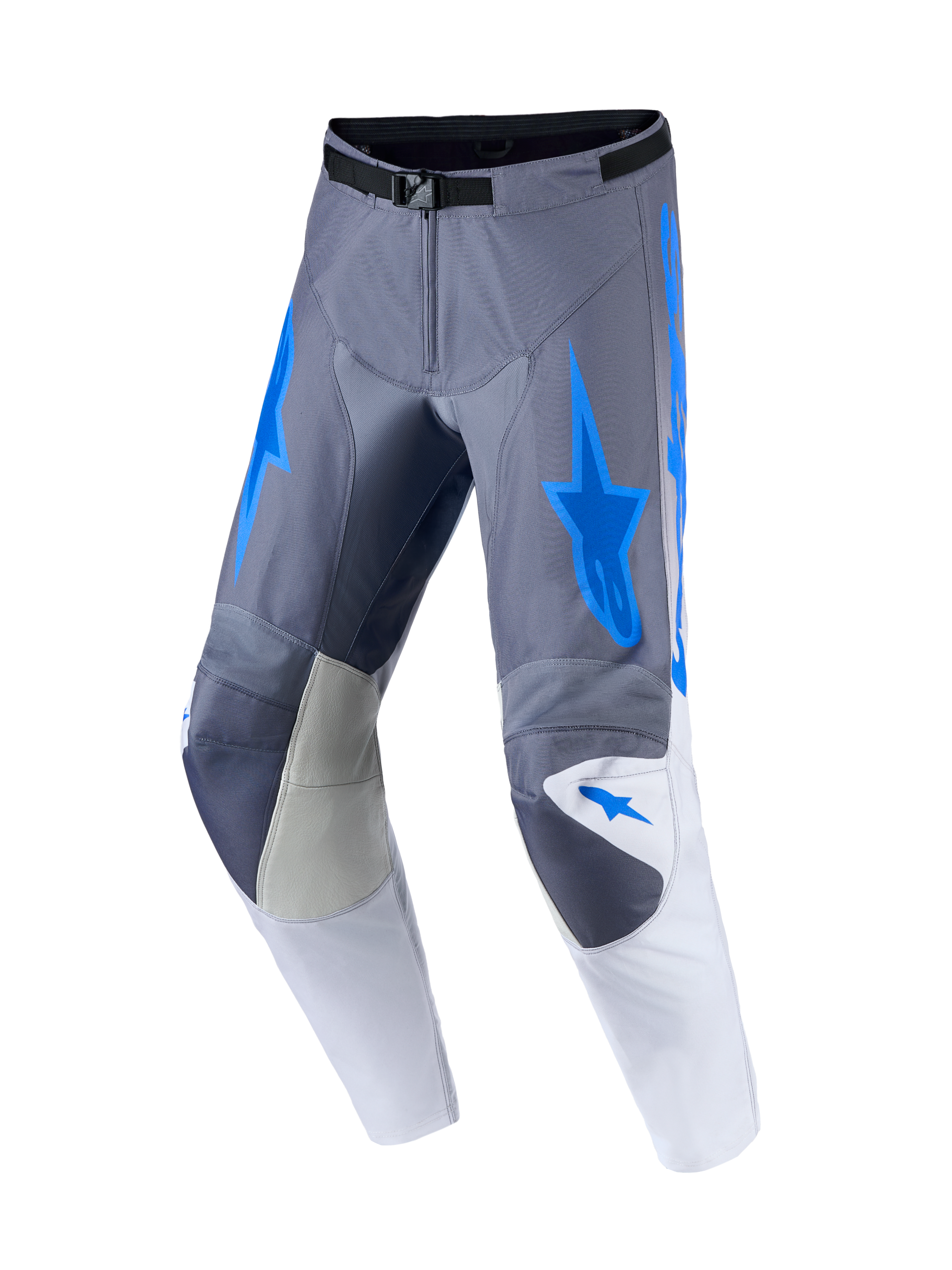 Alpinestars Racer Amber Pants and Gear Set, Ash Gray and Ucla Blue Motocross Pants with leather knee panels.
