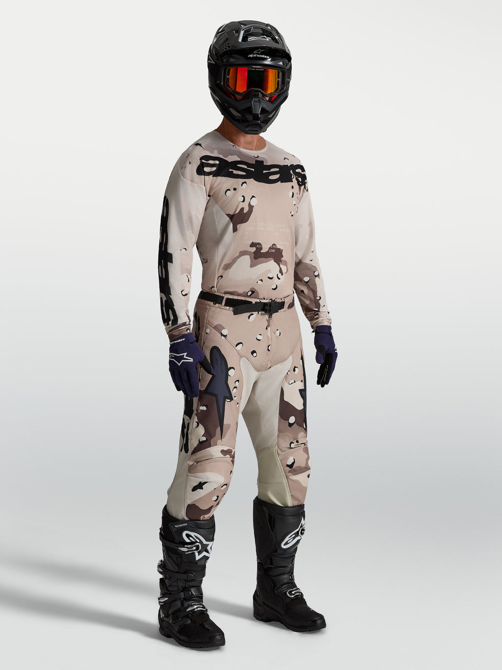 Spodnie Alpinestars Racer Lone, męskie spodnie motocrossowe, pustynne moro i czarne, poliester 600D, wyścigi off-road.