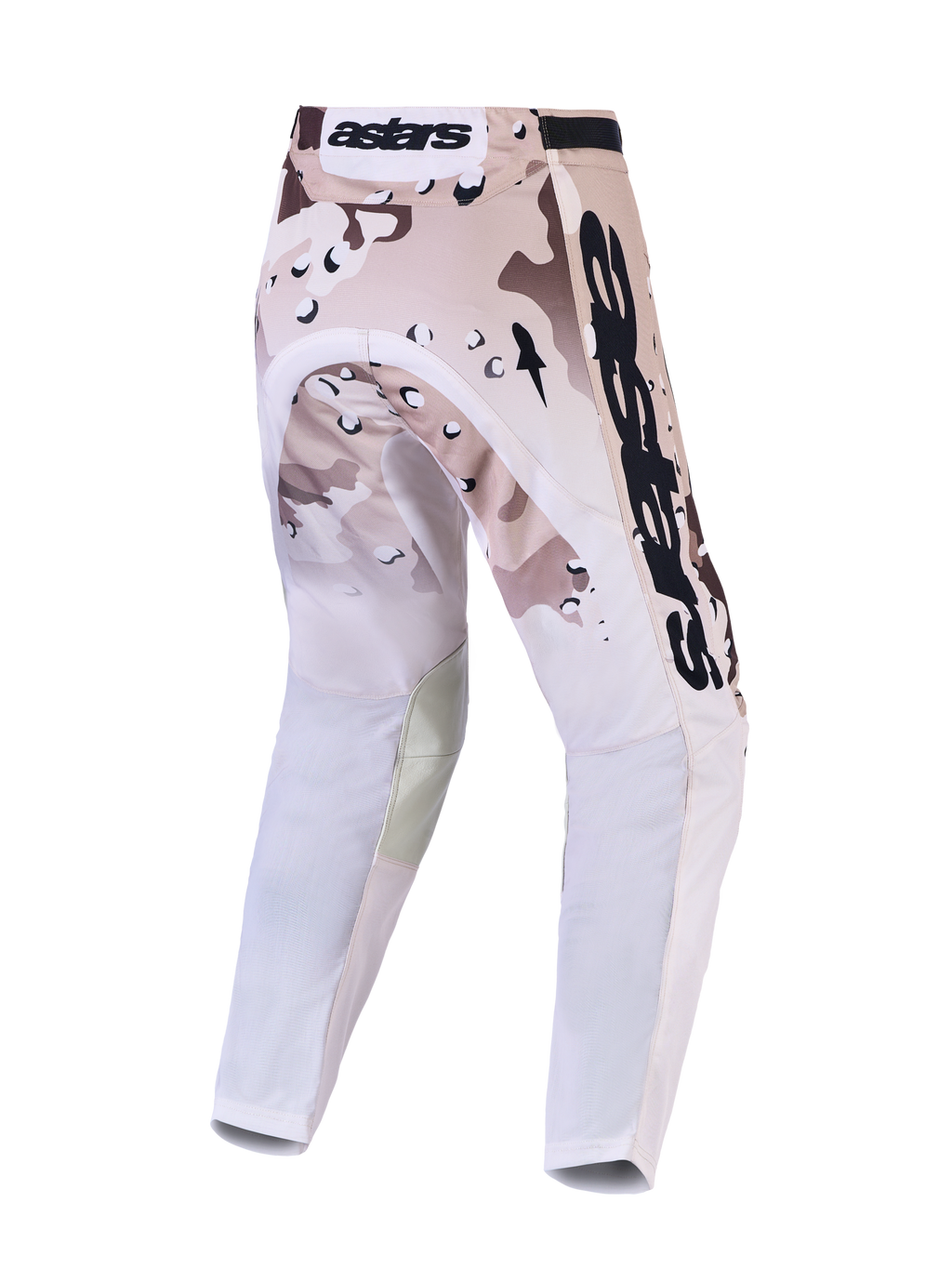 Alpinestars Racer Lone, męskie spodnie motocrossowe, pustynne moro i czarne, wentylowane panele Stretchnet z tyłu.