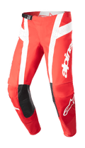 Alpinestars Techstar Arch Pants 2023, spodnie motocrossowe, czerwone (Mars Red) i białe, czarne skórzane wzmocnienia na kolanach, perforowane panele wentylacyjne, regulowana klamra w pasie, wyczynowa odzież off-road