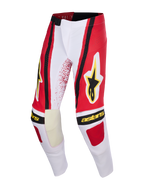 Alpinestars 2026 Techstar Nomur Pants, spodnie motocrossowe, jasnoszare, czerwone i czarne, z żółtym logo gwiazdy i napisem Alpinestars, wzmocnione panele wewnętrzne na kolanach, sportowy krój wyścigowy do jazdy w terenie