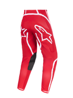 Spodnie Alpinestars 2026 Fluid Apex, spodnie motocrossowe, czerwono-białe, widok z tyłu z wyraźnymi białymi logo gwiazdy na siedzeniu, czarne panele z syntetycznej skóry po wewnętrznej stronie kolan, ergonomiczna konstrukcja do jazdy terenowej