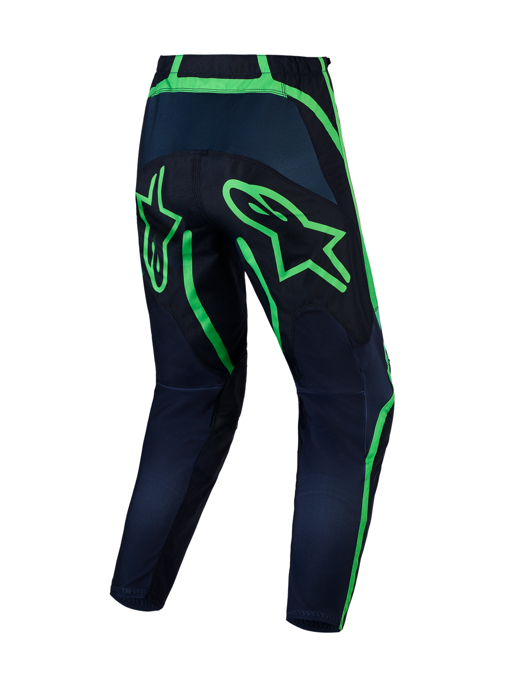 Alpinestars Fluid Apex V2, męskie spodnie motocrossowe, czarne i jaskrawozielone, widok od tyłu, trwały poliester 600D
