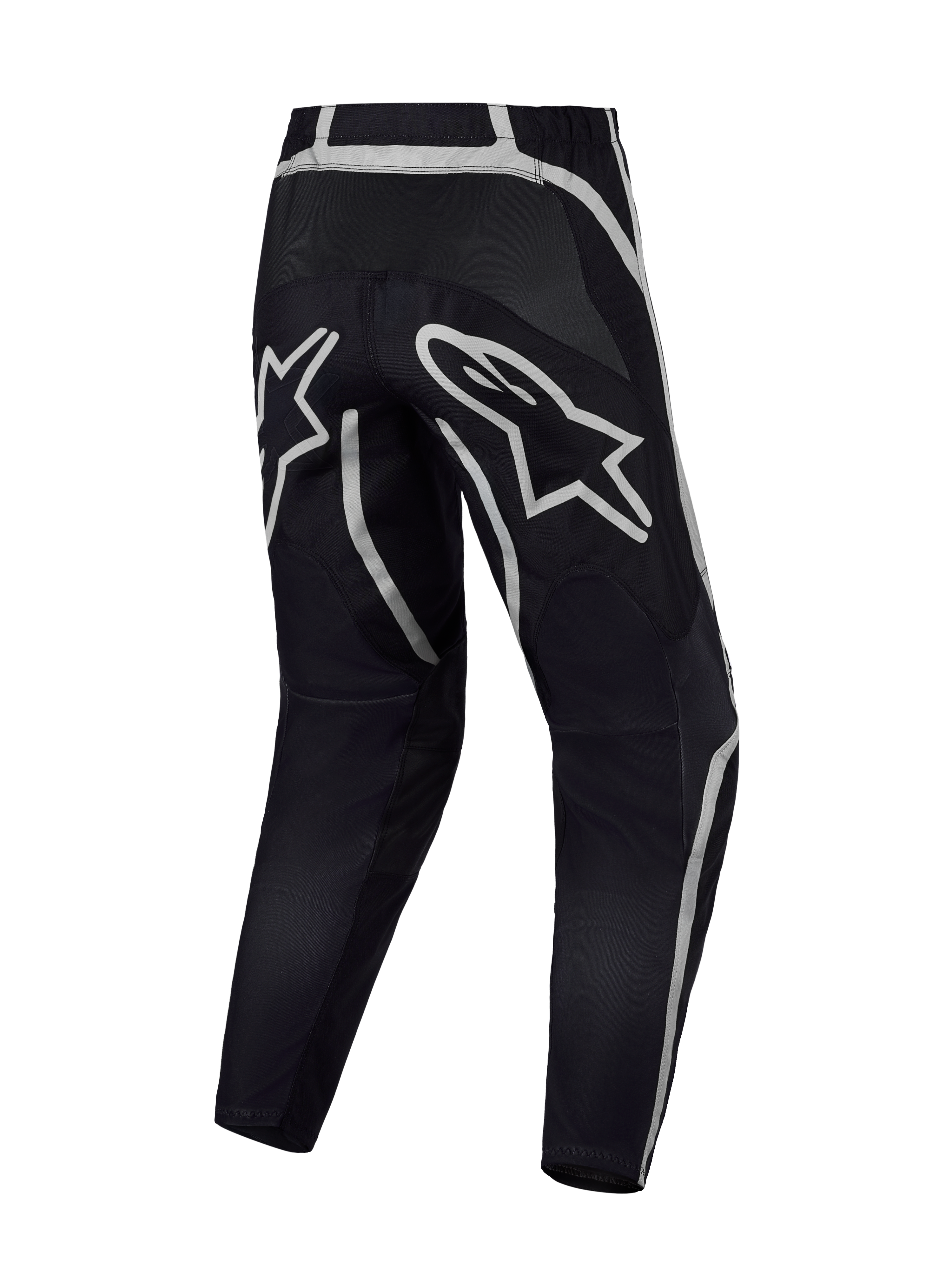Alpinestars Fluid Apex V2 Pants, Black and Silver Motocross gear, rear view with reinforced seat and A-star logo.