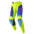 Alpinestars 2024 Racer Hoen Pants, spodnie motocrossowe, żółte fluo i granatowe, z czerwonym logo gwiazdy na udach, jasnoniebieskie panele na kolanach z czarnymi skórzanymi wzmocnieniami, sportowa, wyprofilowana konstrukcja do wyścigów terenowych