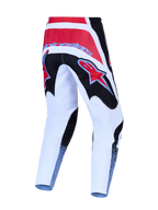 Spodnie motocrossowe Alpinestars Fluid Drag, tył, czerwone, białe i czarne, wytrzymały materiał 600D polyfabric.