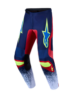 Alpinestars 2027 Fluid Drag, spodnie motocrossowe, granatowe i czerwone z neonowymi żółtymi akcentami, wytrzymały materiał polyfabric, jazda off-road