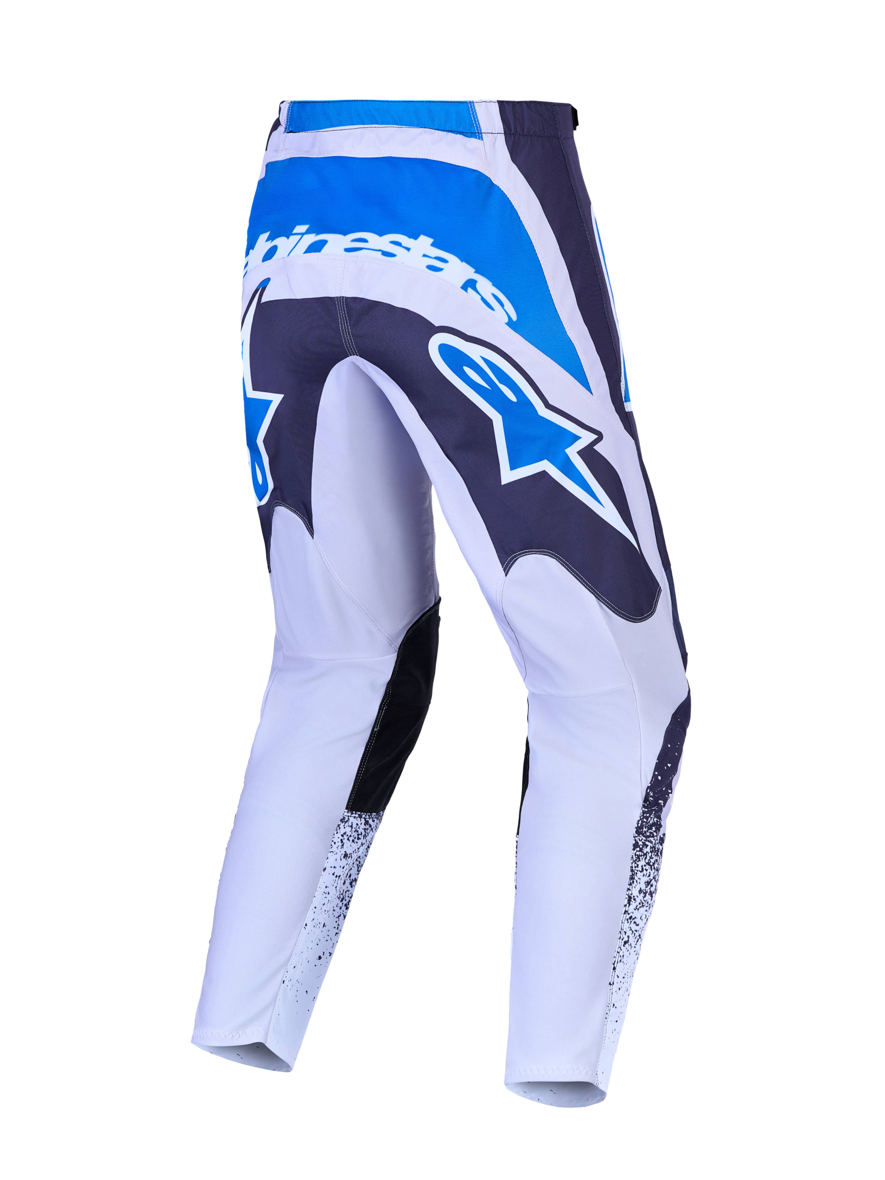 Alpinestars Fluid Drag Motocross Pants in Graystone and UCLA Blue with reinforced seat and large rear star logo.