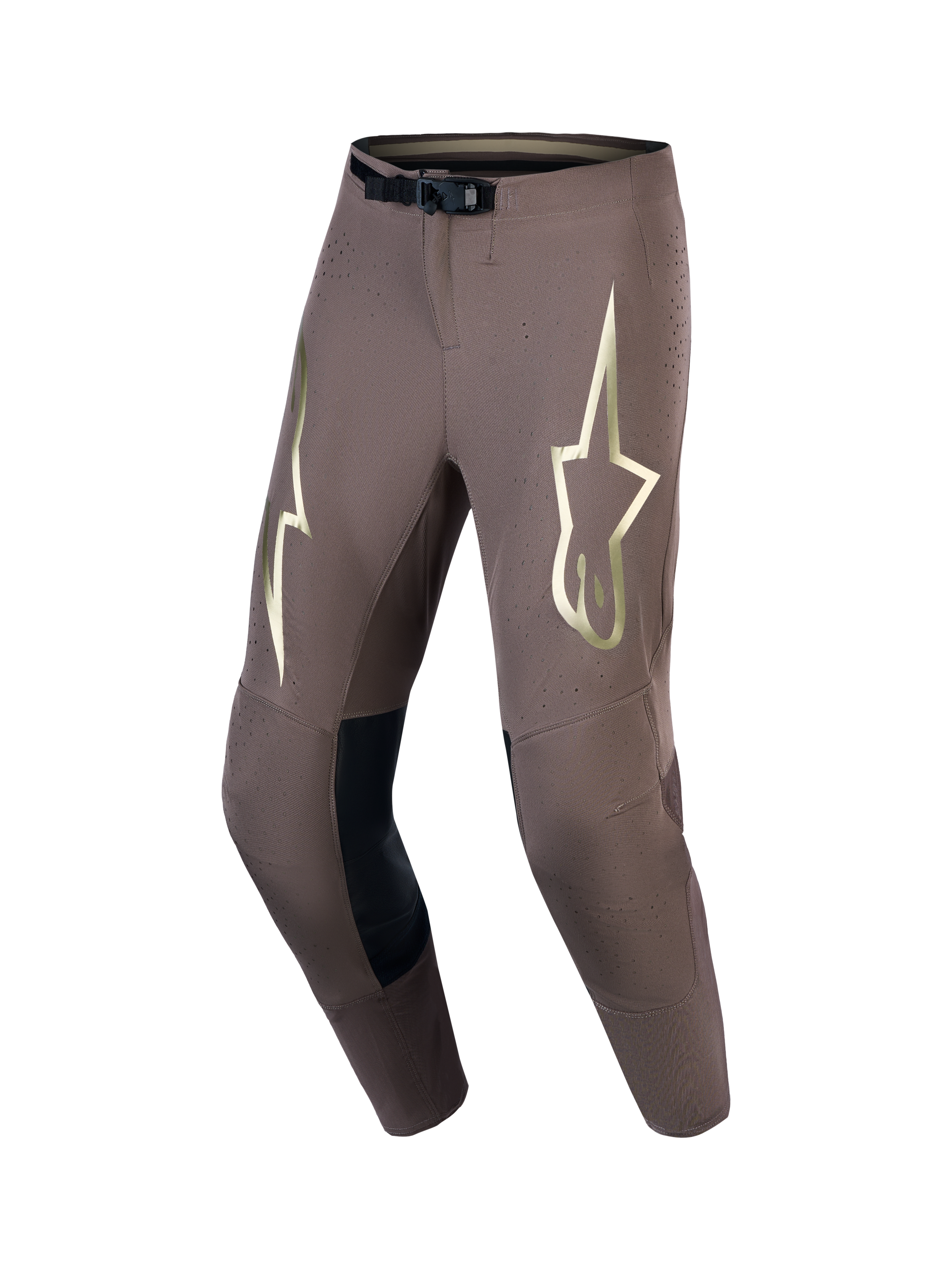 Alpinestars spodnie Supertech Air Gold Edycja Limitowana, męskie spodnie motocrossowe, brązowe i złote, wentylowany stretch.