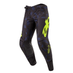 Alpinestars 2024 Techstar Rantera Pants, spodnie motocrossowe, czarno-granatowe i żółte fluo, z wyrazistym żółtym logo, laserowo wycinanymi perforacjami zapewniającymi przepływ powietrza i wzmocnionymi panelami na kolanach, design inspirowany wyścigami dla wydajności motocrossowej