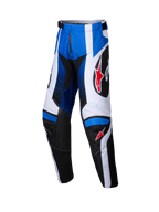 Alpinestars Youth Racer Wurx Pants 2025, spodnie motocrossowe młodzieżowe, niebieskie, czarne i białe, czerwone logo w kształcie gwiazd, młodzieżowa odzież wyścigowa off-road