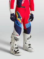Alpinestars Youth Supertech Dyna Pants, red and navy blue motocross racing gear with stretch rip-stop fabric.