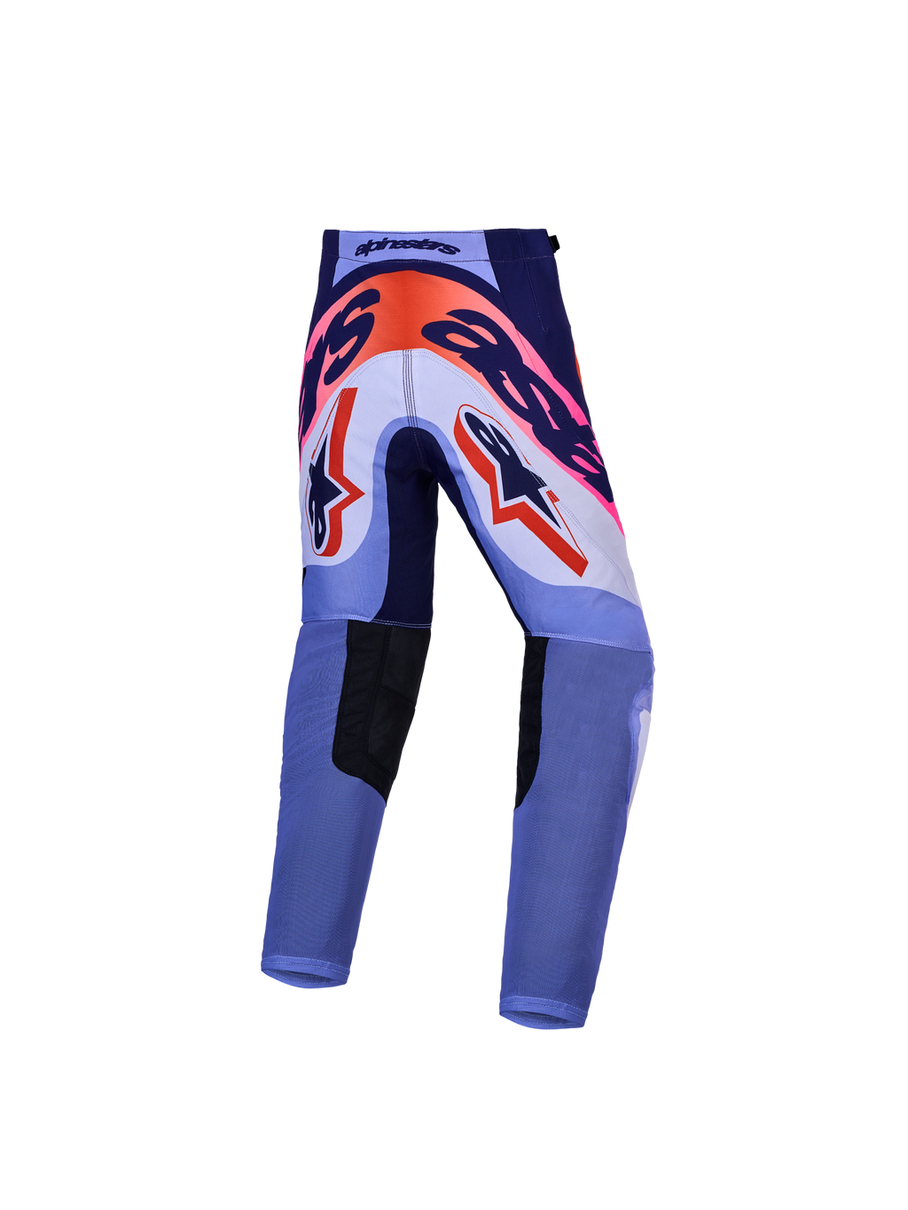 Alpinestars spodnie Supertech Dyna młodzieżowe, fioletowe i różowe, spodnie motocrossowe, tył ze wzmocnionym siedziskiem.