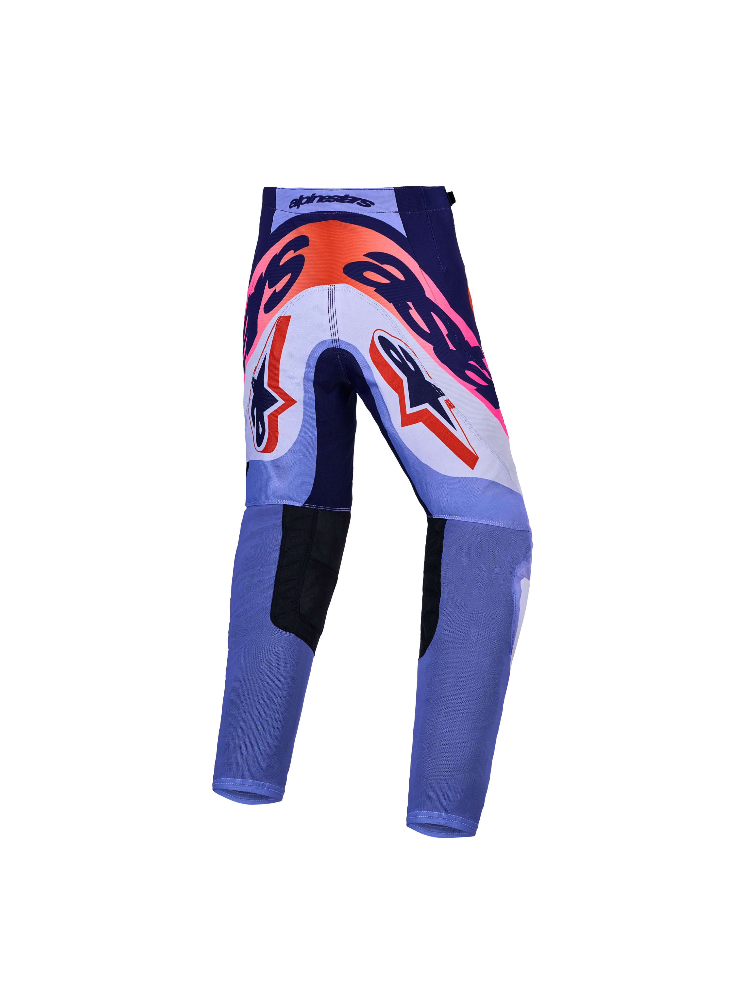 Alpinestars spodnie Supertech Dyna młodzieżowe, fioletowe i różowe, spodnie motocrossowe, tył ze wzmocnionym siedziskiem.