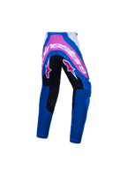 Alpinestars Youth Supertech Maven Pants, blue and pink motocross racing gear with durable reinforced seat.
