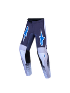Alpinestars Youth Fluid Drag Pants, Motocross Racing Pants, Gray, Light Lilac, and Blue, durable textile construction with pre-curved legs and ergonomic fit.
