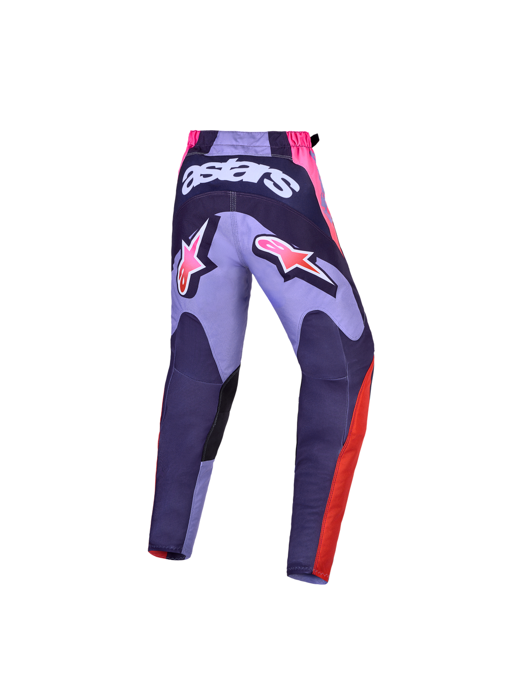 Alpinestars spodnie Fluid Hunt młodzieżowe 2027, fioletowe i różowe spodnie motocrossowe, widok z tyłu z logo Astars.