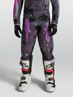 Alpinestars Spodnie Fluid Lone Młodzieżowe 2027, spodnie motocrossowe off-road, szary kamuflaż i fioletowy, wykonane z wytrzymałego poliestru 600D