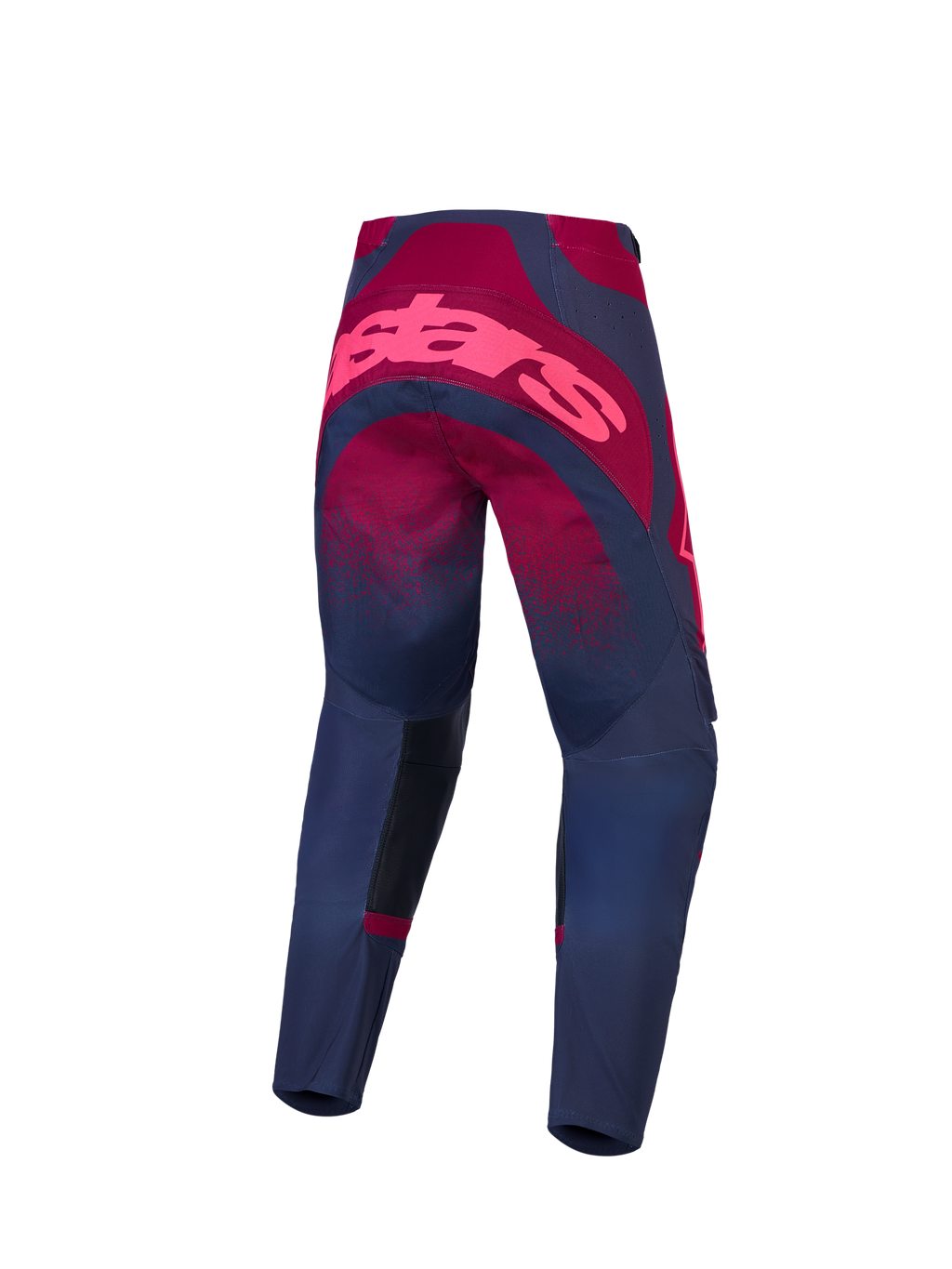 Alpinestars Stella Techstar Swan, damskie spodnie motocrossowe, karmazynowe i ciemnoszare, widok z tyłu z różowym logo.