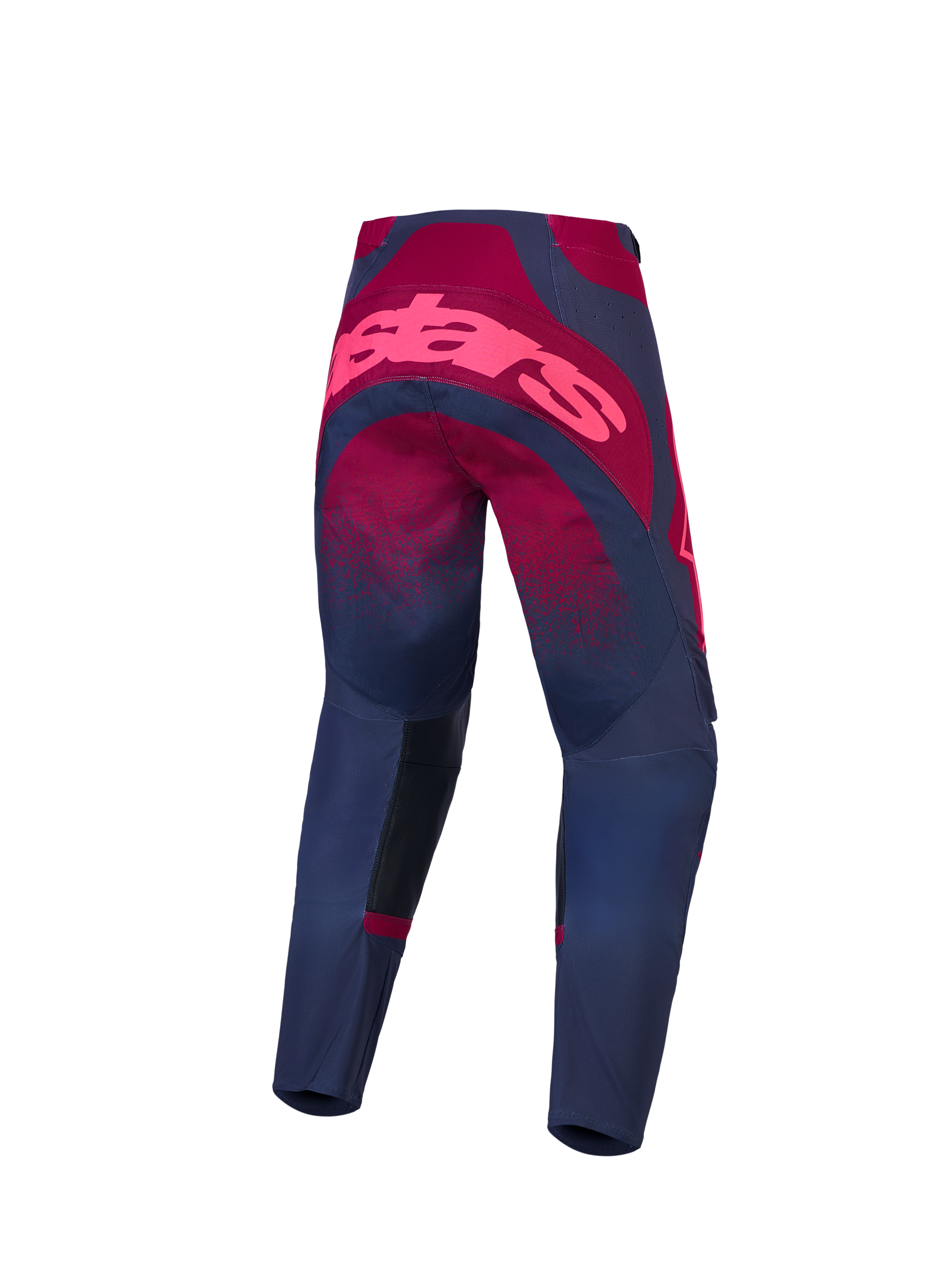 Alpinestars Stella Techstar Swan, damskie spodnie motocrossowe, karmazynowe i ciemnoszare, widok z tyłu z różowym logo.