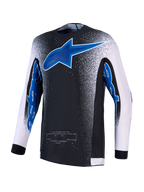 Alpinestars Supertech Hiten AFD, koszulka motocrossowa, męska, czarno-niebieska, białe rękawy, wentylowana siatka stretch