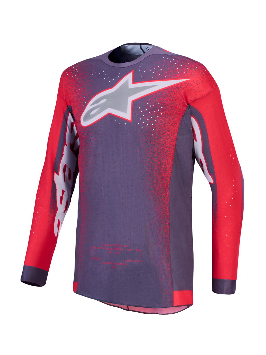 Koszulka Alpinestars Supertech Hiten AFD, męska, szara i czerwona fluo, wentylowana siatka, wyścigowa odzież motocrossowa.