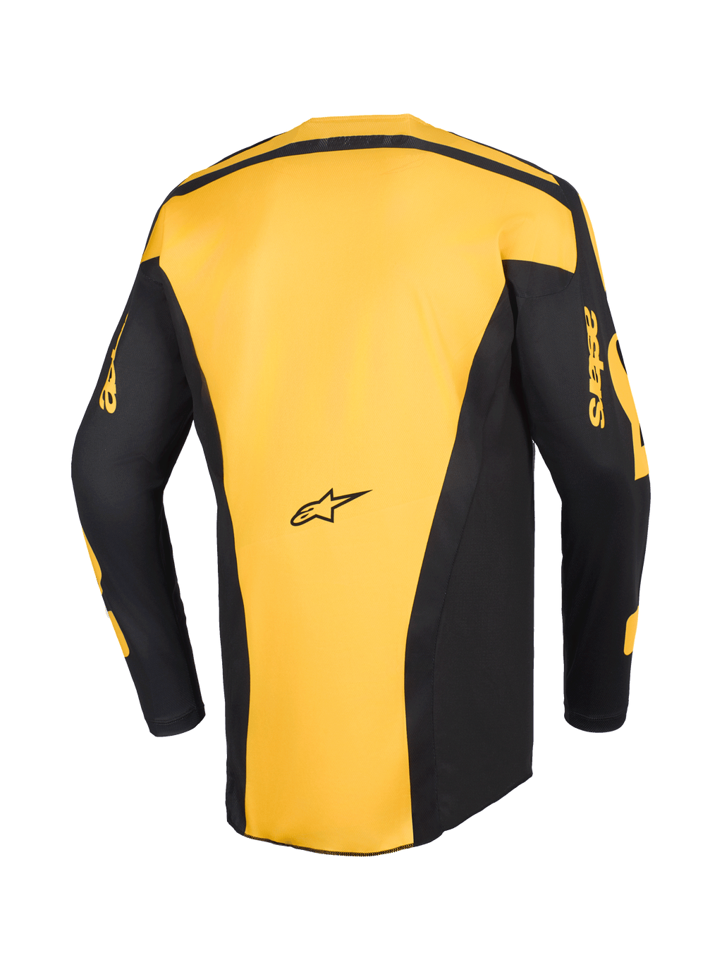 Alpinestars 2026 Racer Riway Jersey, koszulka motocrossowa, żółto-czarna, widok z tyłu z żółtym panelem środkowym i czarnymi rękawami z żółtym brandingiem „astars”, ergonomiczny design do wyścigów off-road