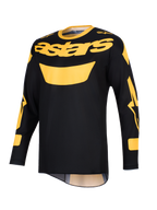Alpinestars 2026 Racer Riway Jersey, koszulka motocrossowa, żółto-czarna, z wyraźnym żółtym logo „astars” na klatce piersiowej, długie rękawy z akcentami graficznymi, lekka konstrukcja z poliestru do jazdy terenowej