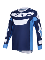 Alpinestars 2026 Racer Riway Jersey, koszulka motocrossowa, niebiesko-biała (Ucla Blue), z wyraźnym białym logo „astars” na piersi, długi rękaw z logo na rękawach, lekka tkanina poliestrowa i konstrukcja odprowadzająca wilgoć do jazdy terenowej