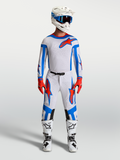 Alpinestars Supertech Vesta, męski zestaw motocrossowy, biały, jasnoliliowy i czerwony, profesjonalny krój wyścigowy z wydajną wentylacją.