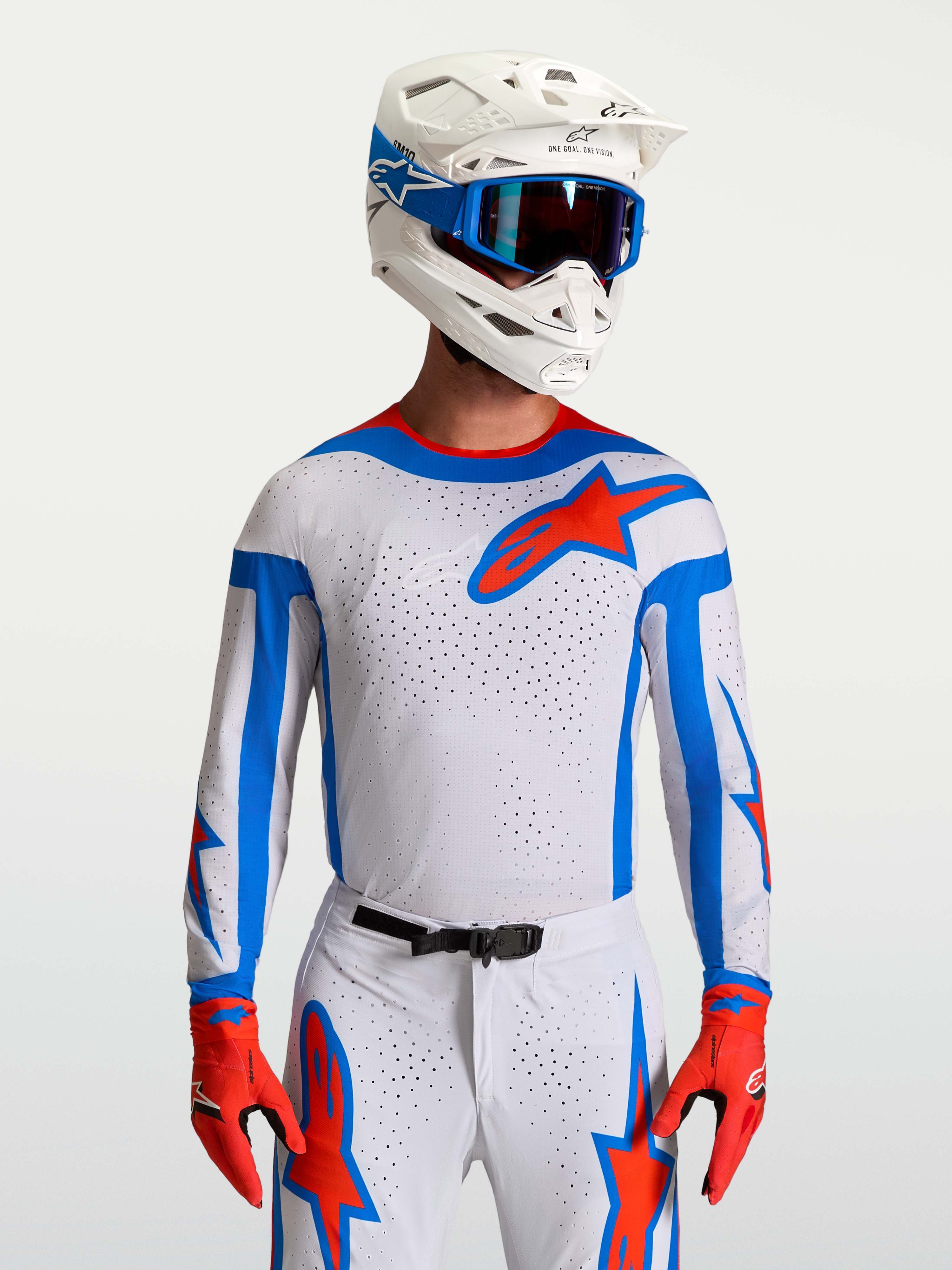 Alpinestars koszulka Supertech Vesta, męska koszulka motocrossowa, jasnoliliowa, czerwona, niebieskie akcenty, mesh