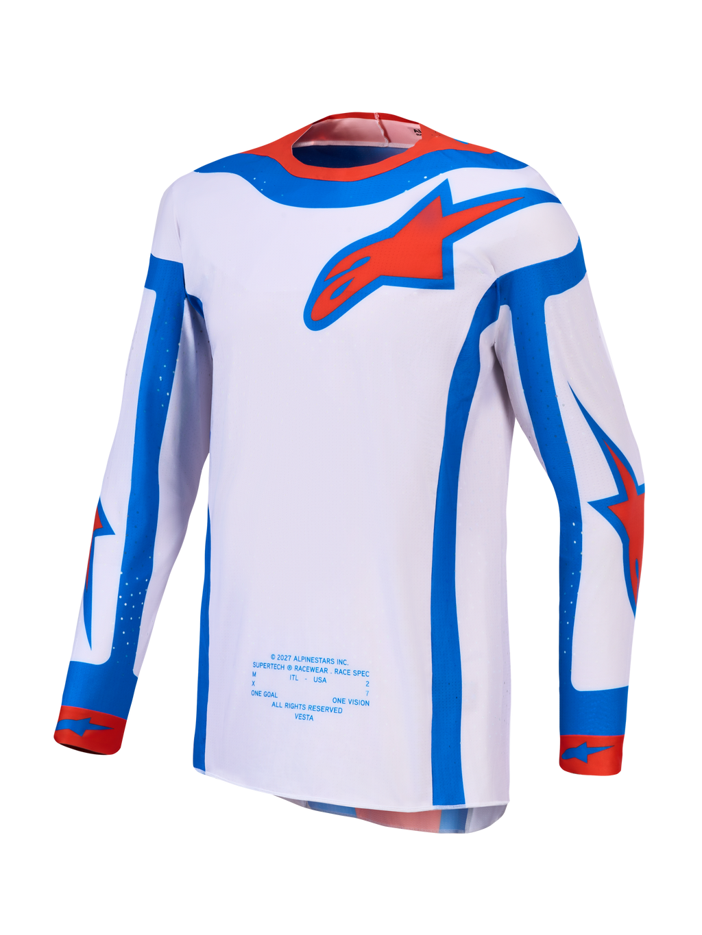 Alpinestars koszulka Supertech Vesta i Supertech Vesta Gear Set, męska koszulka MX, jasnoliliowa i czerwona, sportowy krój.