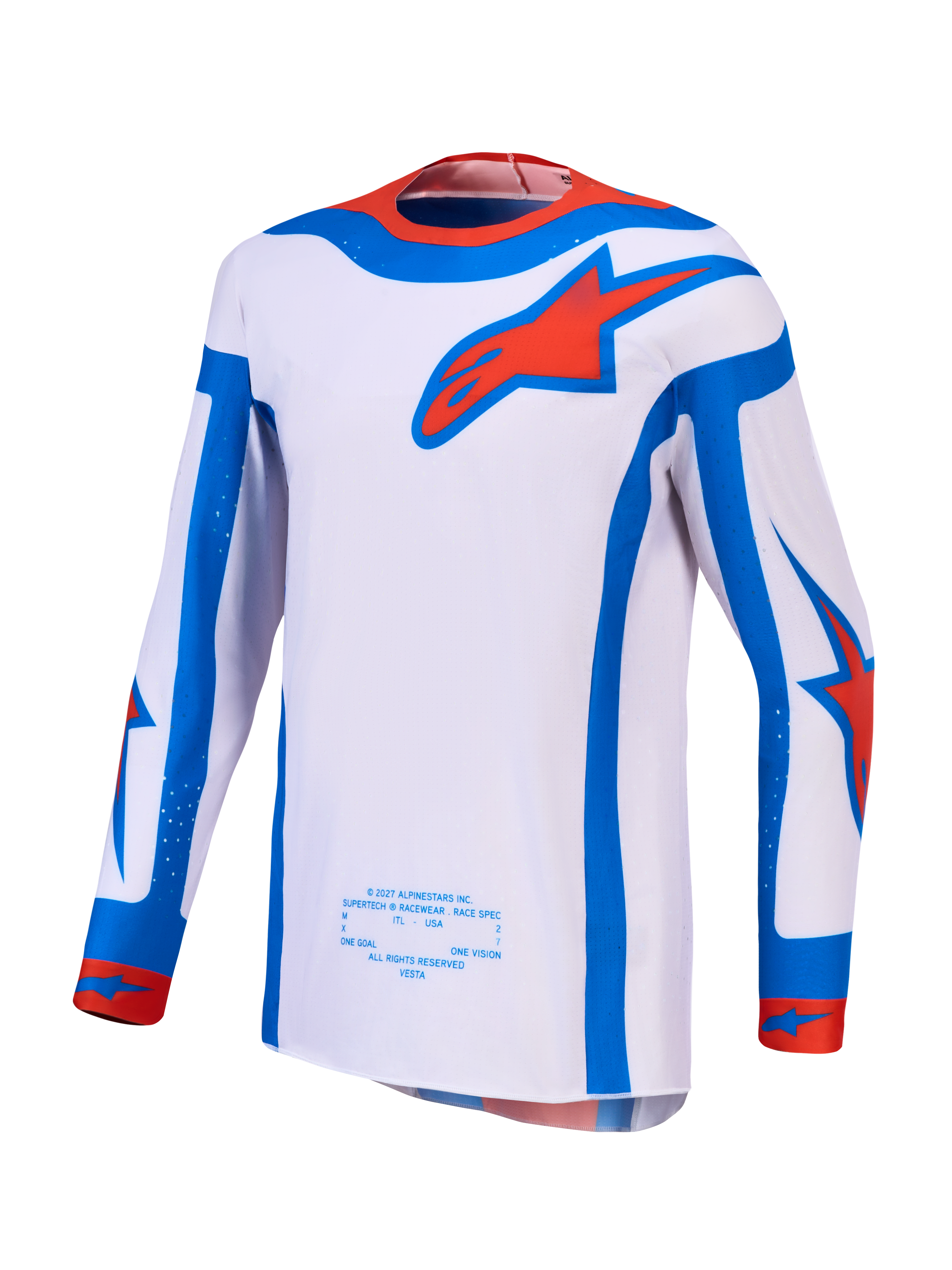 Alpinestars koszulka Supertech Vesta i Supertech Vesta Gear Set, męska koszulka MX, jasnoliliowa i czerwona, sportowy krój.